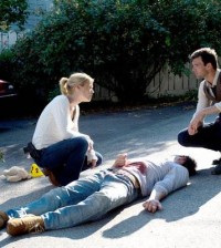 Emily Rose as Audrey Parker, Lucas Bryant as Nathan Wuornos — (Photo by: Michael Tompkins/Syfy)