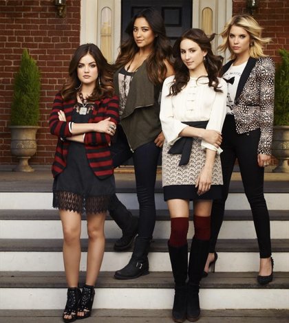 Lucy Hale as Aria Montgomery, Ashley Benson as Hanna Marin, Troian Bellisario as Spencer Hastings and Shay Mitchell as Emily Fields. (ABC FAMILY/ANDREW ECCLES)