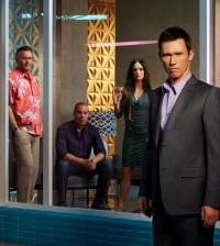 (l-r) Bruce Campbell as Sam Axe, Coby Bell as Jesse Porter, Gabrielle Anwar as Fiona Glenanne, Jeffrey Donovan as Michael Westen -- (Photo by: Robert Ascroft/USA Network)