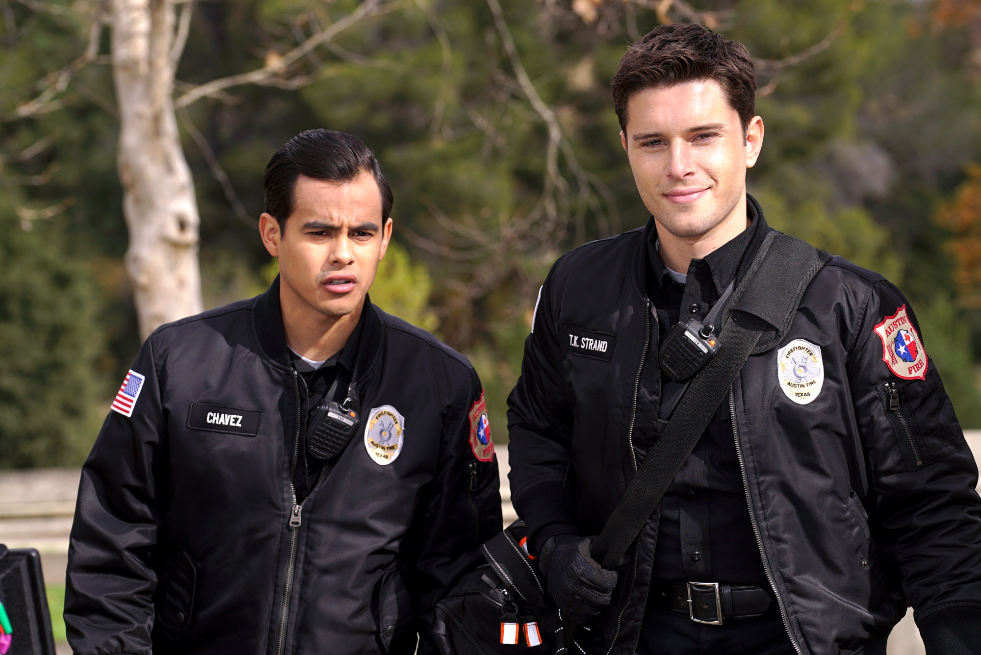 9-1-1: LONE STAR: L-R: Julian Works and Ronen Rubinstein in the “Friends Like These” episode of 9-1-1: LONE STAR airing Monday, Feb. 17 (8:00-9:01 PM ET/PT) on FOX. ©2020 Fox Media LLC. CR: Kevin Estrada/FOX.