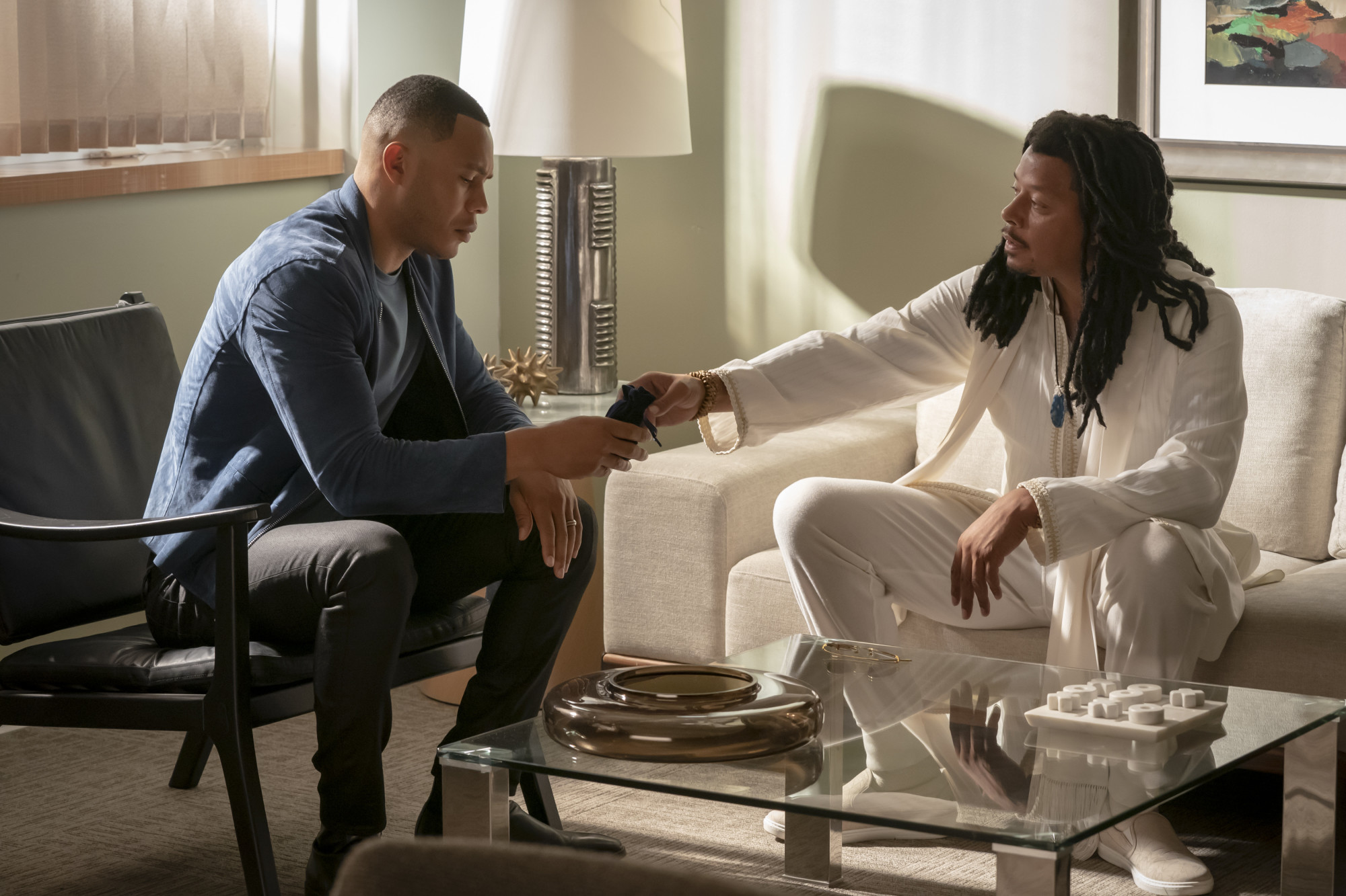 EMPIRE: L-R: Trai Byers and Terrence Howard in the "What Is Love" season premiere episode of EMPIRE airing Tuesday, Sept. 24 (9:00-10:00 PM ET/PT) on FOX. ©2019 Fox Broadcasting Co. All Rights Reserved. CR: Chuck Hodes/FOX.