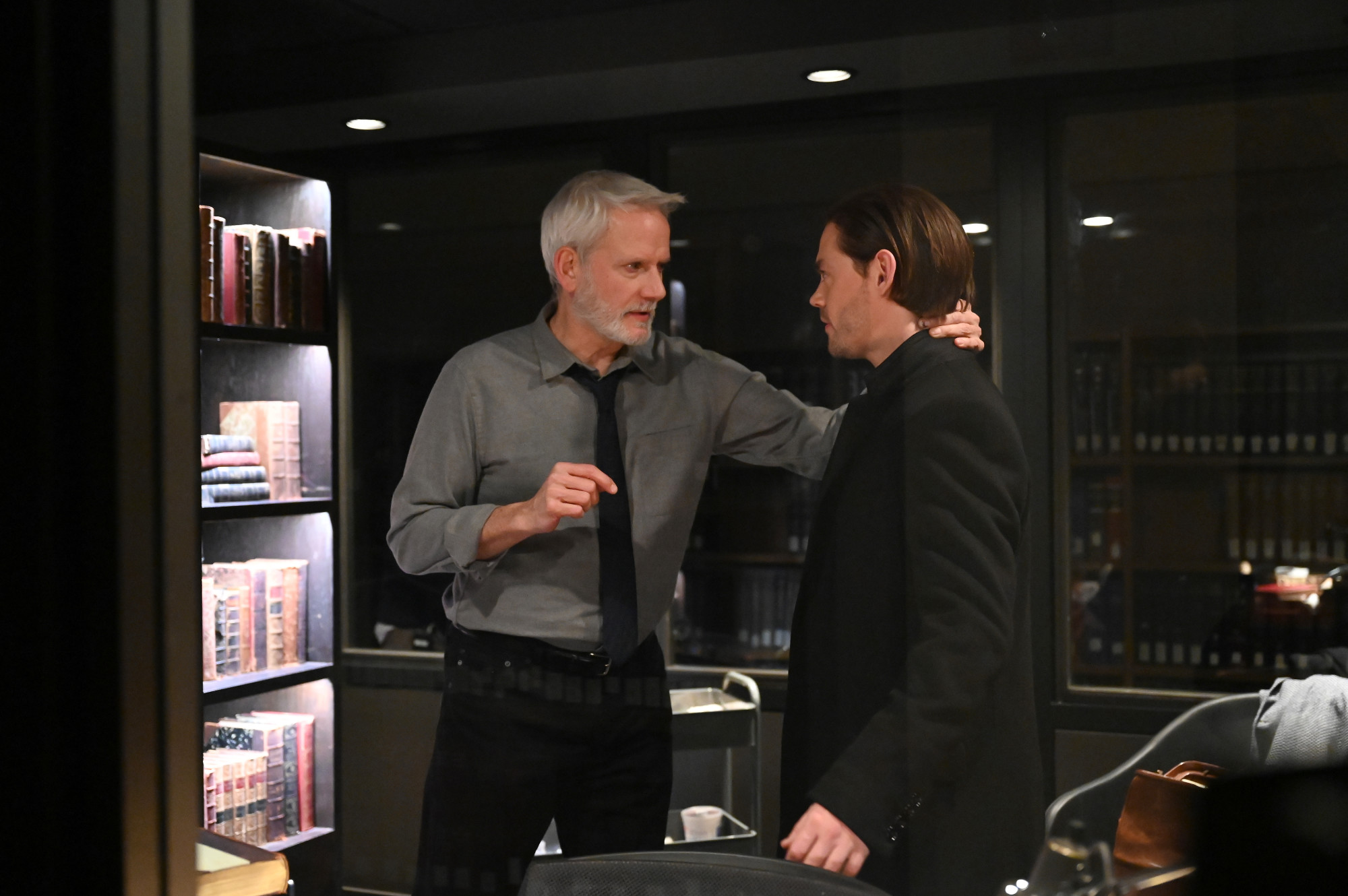 PRODIGAL SON: L-R: Guest star Campbell Scott and Tom Payne in the "Alma Mater" episode of PRODIGAL SON airing Tuesday, Jan. 26 (9:01-10:00 PM ET/PT) on FOX. ©2021 Fox Media LLC Cr: Phil Caruso/FOX