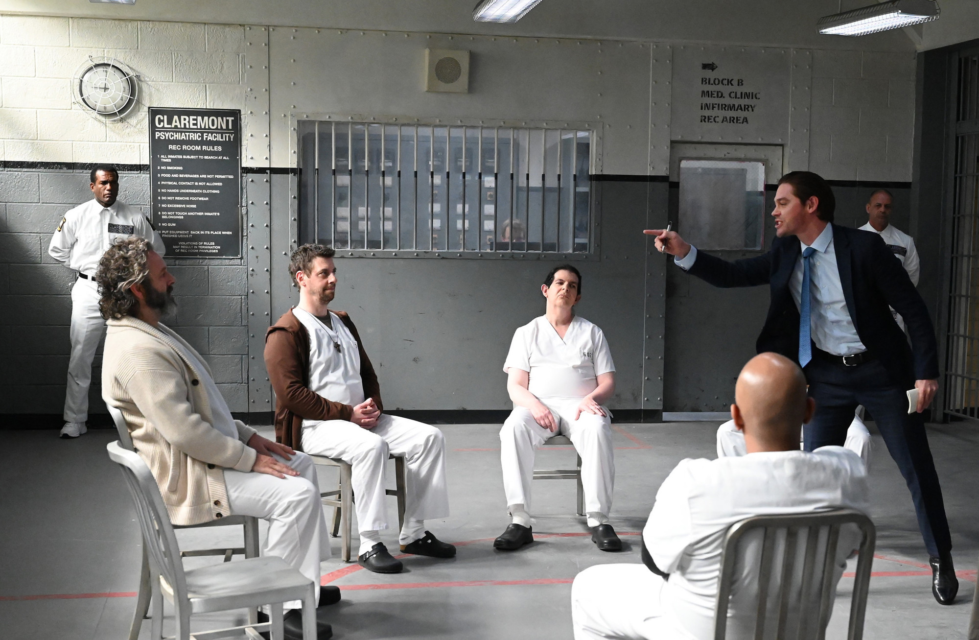 PRODIGAL SON: L-R: Michael Sheen, guest star Christian Borle, guest star Alan Gary and Tom Payne (R) in the "Take Your Father to Work Day" episode of PRODIGAL SON airing Tuesday, Feb. 2 (9:01-10:00 PM ET/PT) on FOX. ©2021 Fox Media LLC Cr: Phil Caruso/FOX